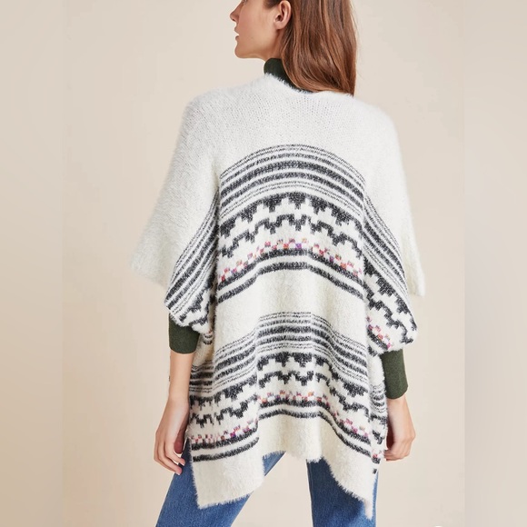 Anthropologie AKEMI + KIN Aztec Shrug Cardigan Poncho Sweater Eyelash Knit O/S - Picture 7 of 13